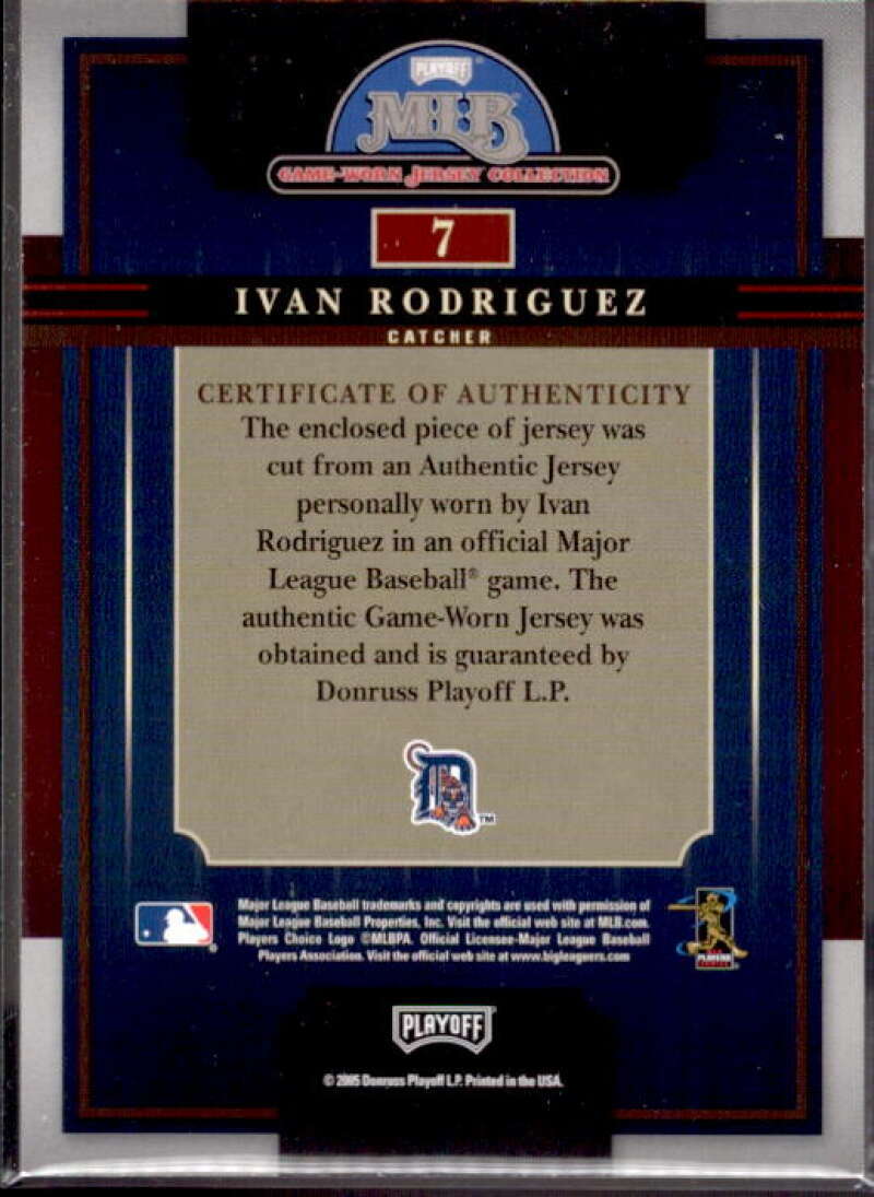 Ivan Rodriguez 2005 Playoff Prestige Playoff MLB Game-Worn Jersey Collection #7  Image 2