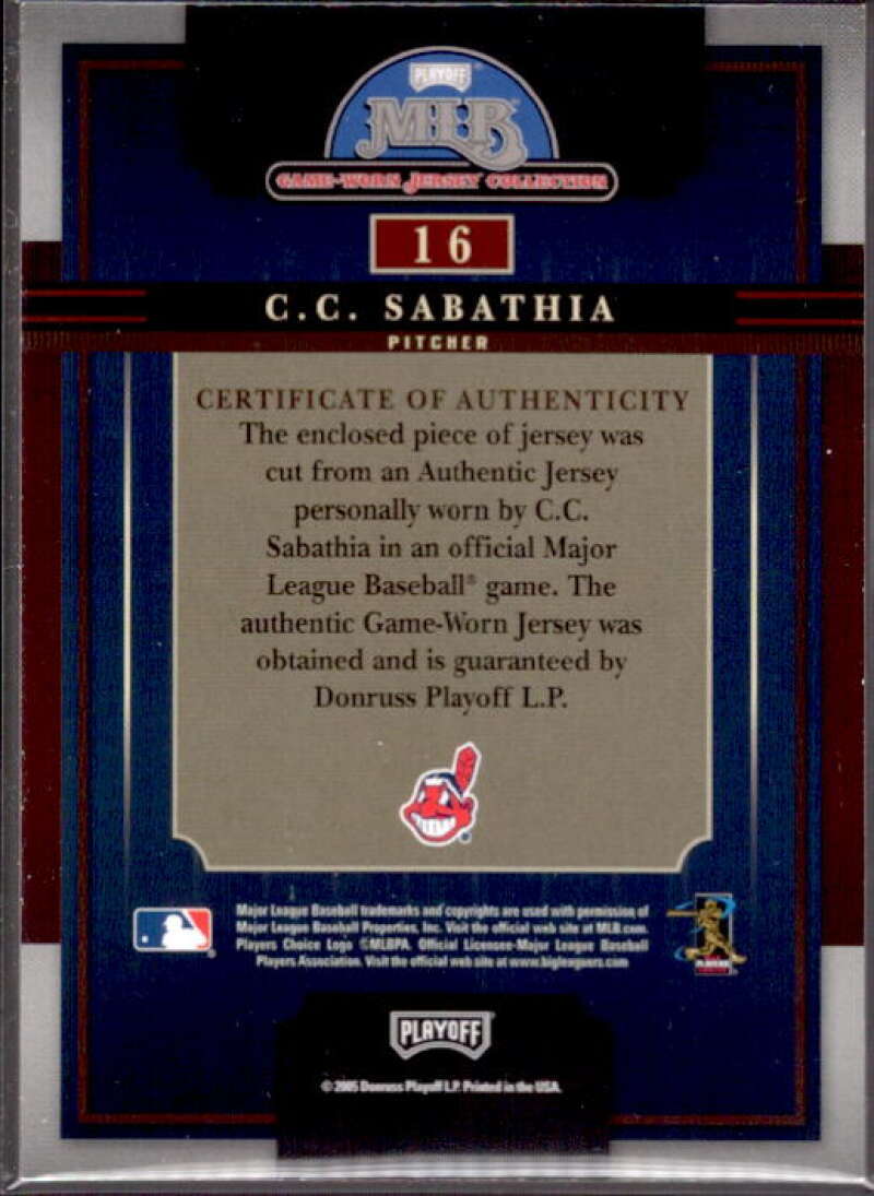 C.C. Sabathia 2005 Playoff Prestige Playoff MLB Game-Worn Jersey Collection #16  Image 2
