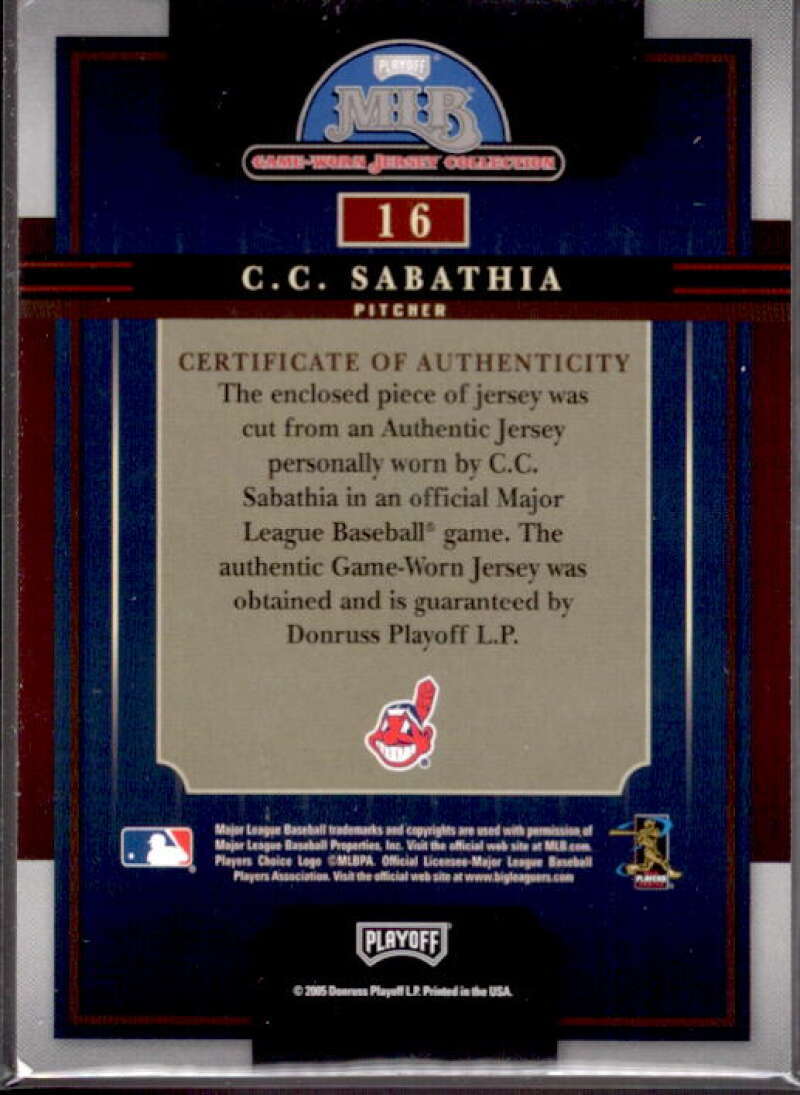 C.C. Sabathia 2005 Playoff Prestige Playoff MLB Game-Worn Jersey Colle –