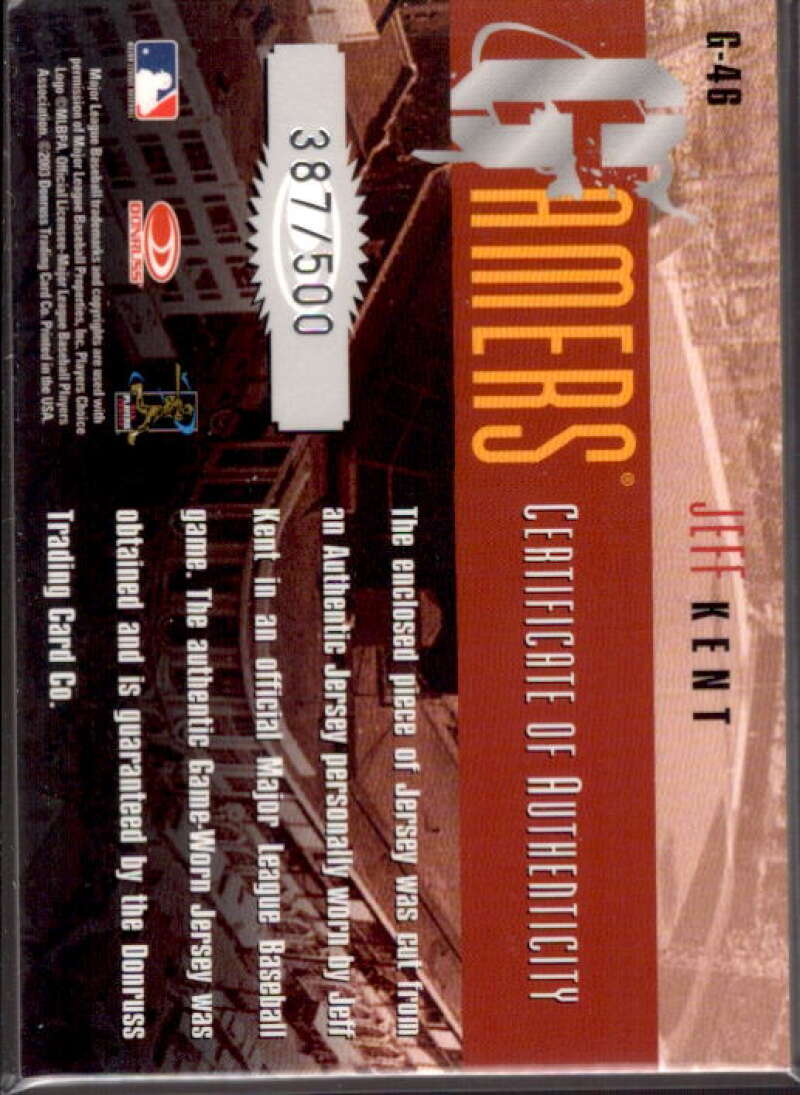 Jeff Kent Card 2003 Donruss Gamers #46  Image 2