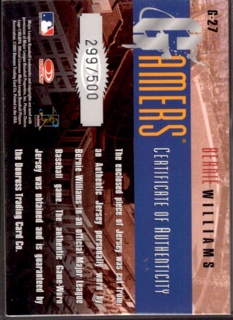 Bernie Williams Card 2003 Donruss Gamers #27  Image 2