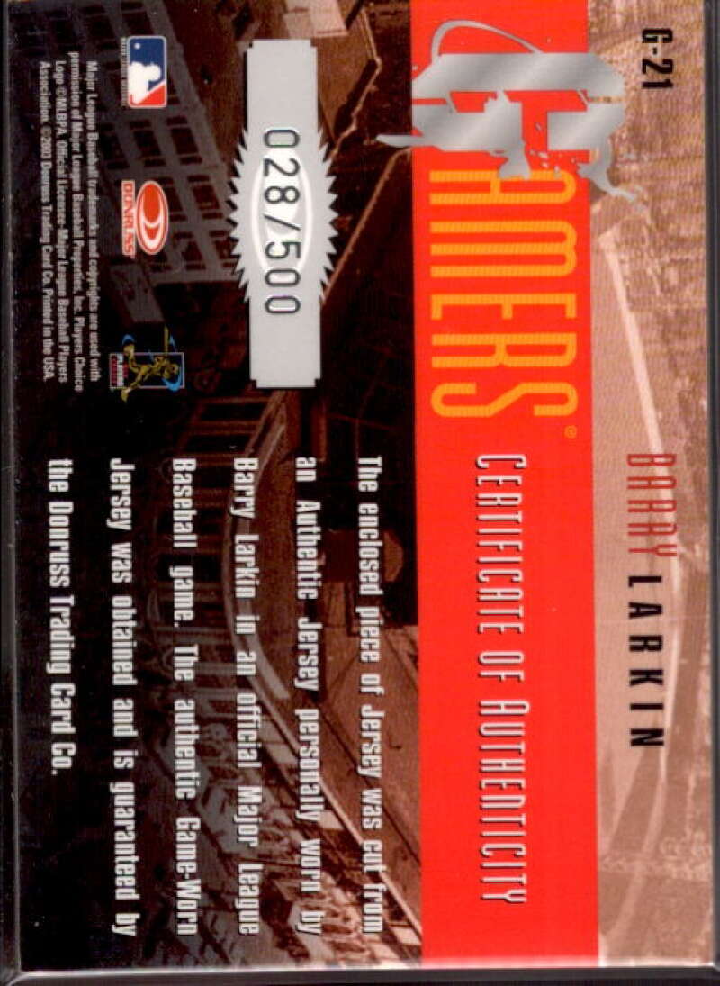 Barry Larkin Card 2003 Donruss Gamers #21  Image 2