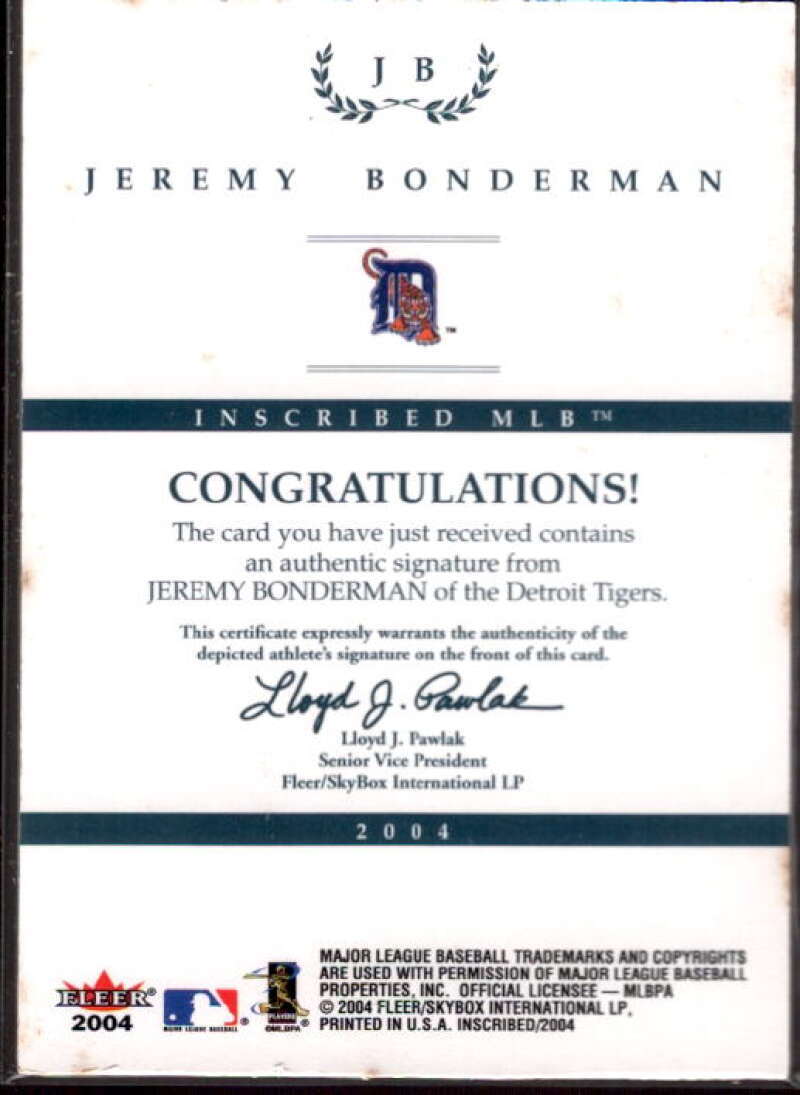 Jeremy Bonderman Card 2004 Fleer InScribed Autographs Silver #JB  Image 2