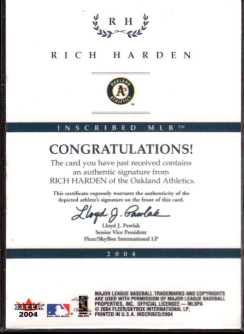 Rich Harden Card 2004 Fleer InScribed Autographs Silver #RHR  Image 2