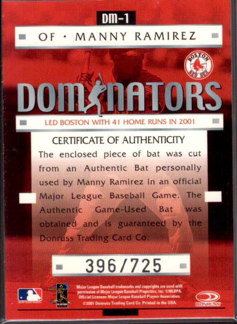 Manny Ramirez Sox Bat Card 2001 Donruss Class of 2001 Diamond Dominators #DM1  Image 2