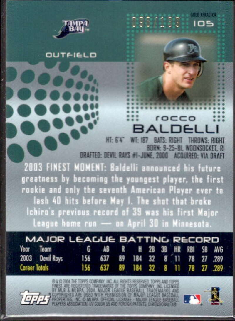 Rocco Baldelli SR Jsy Card 2004 Finest Uncirculated Gold X-Fractors #105  Image 2