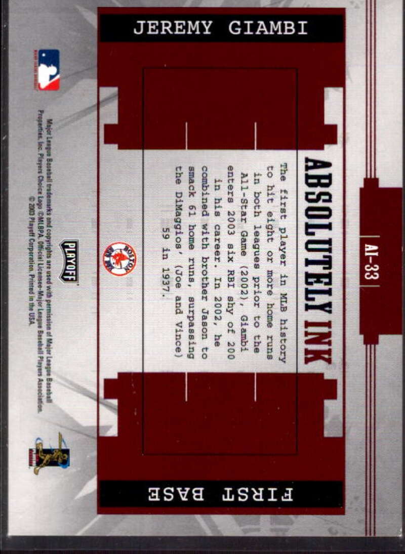 Jeremy Giambi Card 2003 Absolute Memorabilia Absolutely Ink #AI33  Image 2