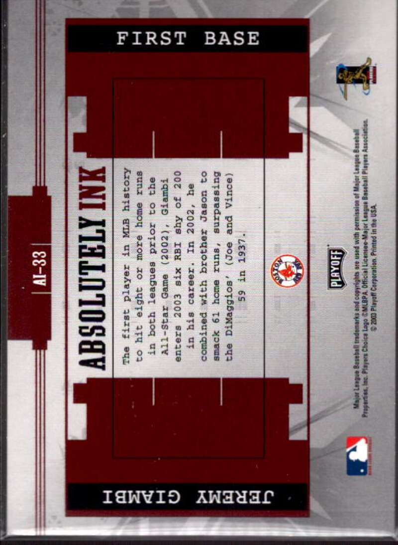 Jeremy Giambi Card 2003 Absolute Memorabilia Absolutely Ink #AI33  Image 2