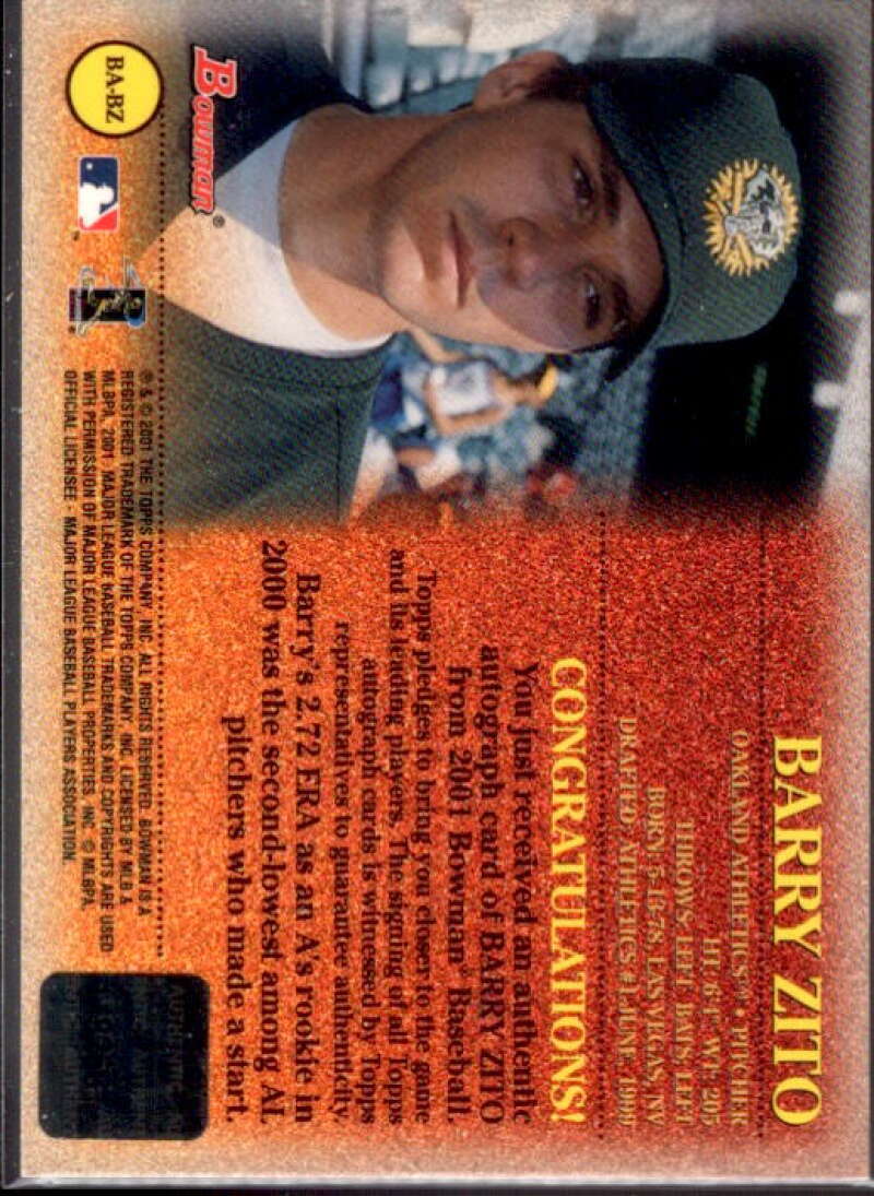 Barry Zito Card 2001 Bowman Autographs #BABZ  Image 2
