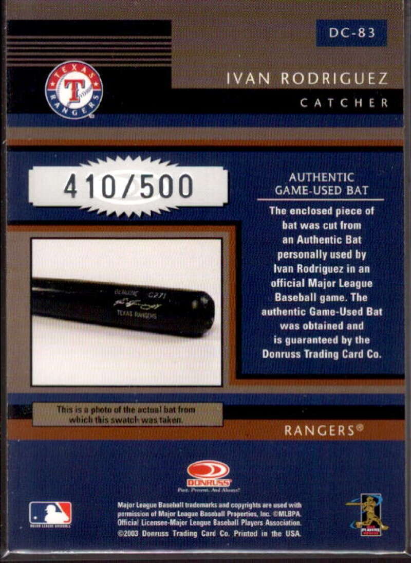 Ivan Rodriguez Bat/500 Card 2003 Diamond Kings Diamond Cut Collection #DC83  Image 2