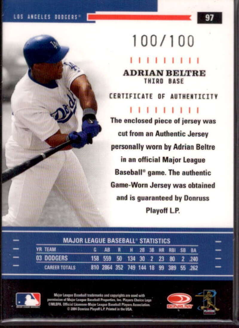 Adrian Beltre Jsy Card 2004 Throwback Threads Material #97  Image 2