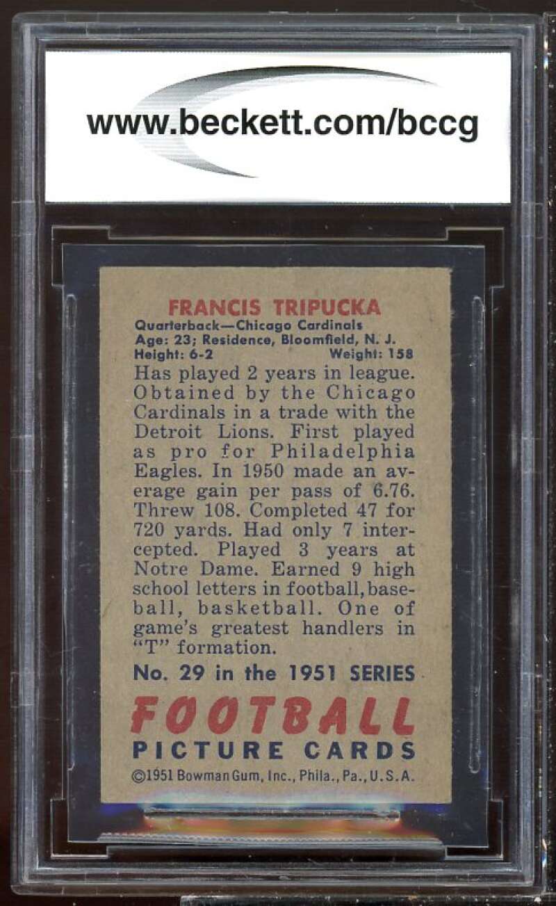 Frank Tripucka Card 1951 Bowman #29 BGS BCCG 8 Image 2