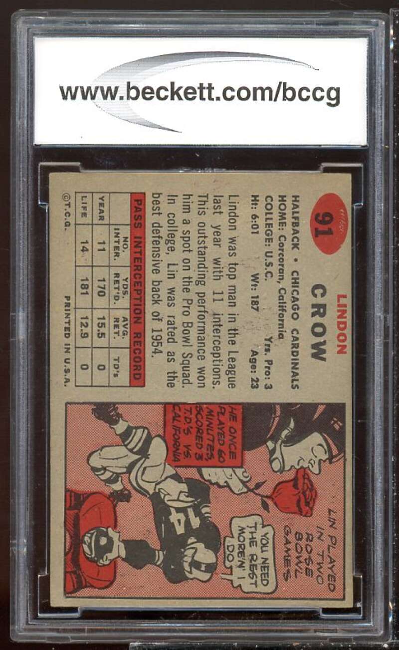 Lindon Crow Card 1957 Topps #91 BGS BCCG 8 Image 2