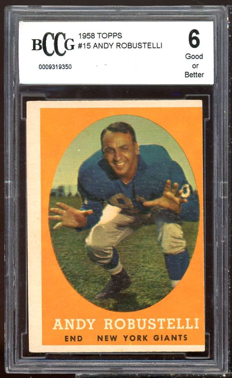 Andy Robustelli Card 1958 Topps #15 BGS BCCG 6 Image 1