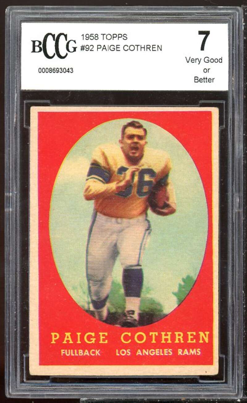 Paige Cothren Card 1958 Topps #92 BGS BCCG 8 Image 1