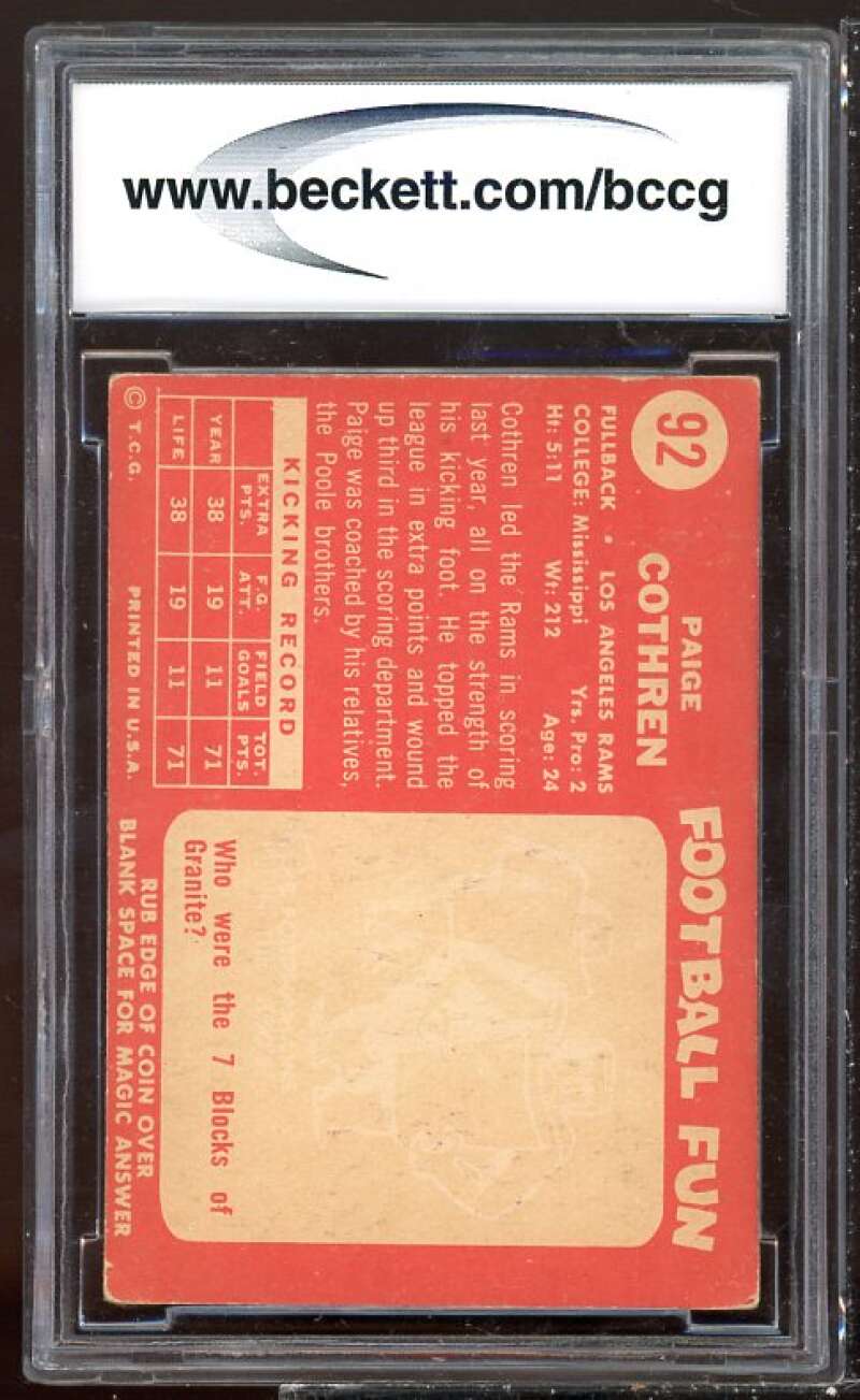 Paige Cothren Card 1958 Topps #92 BGS BCCG 8 Image 2