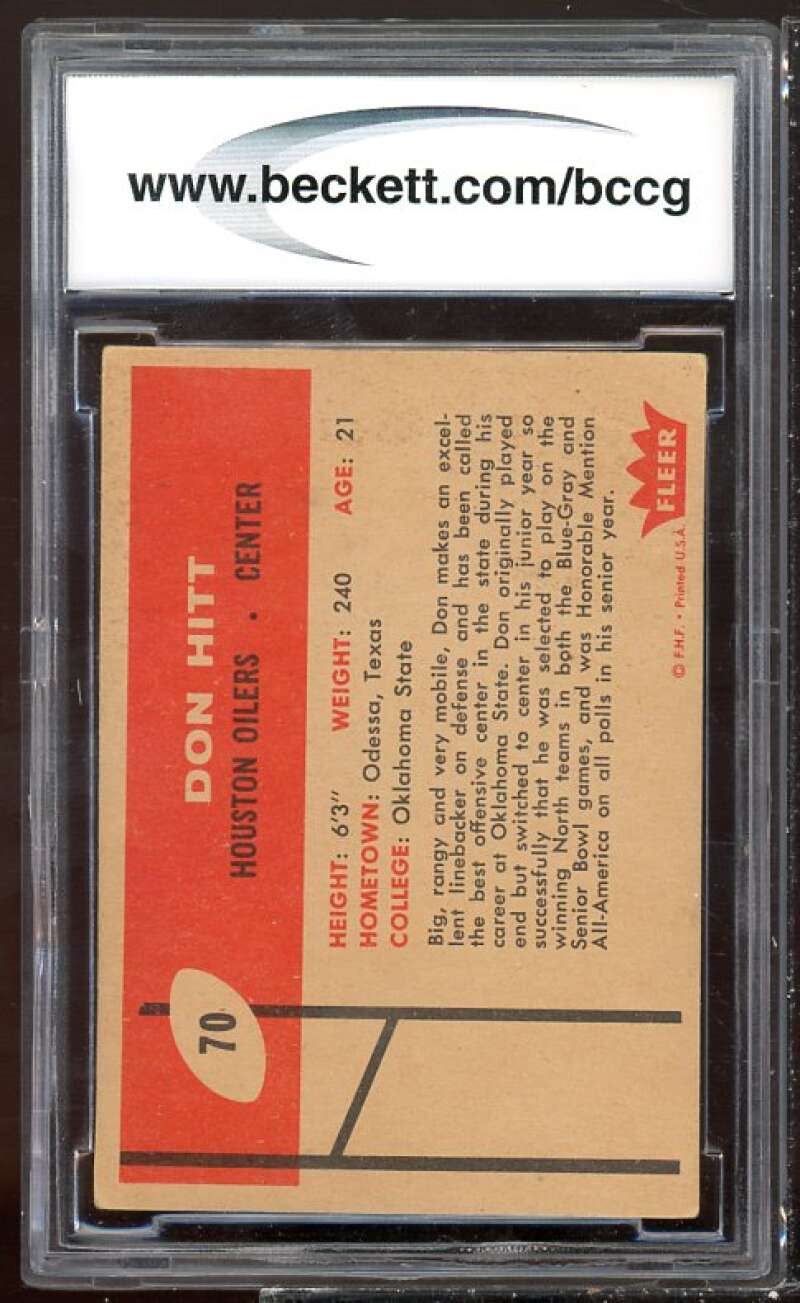 Don Hitt Rookie Card 1960 Fleer #70 BGS BCCG 7 Image 2