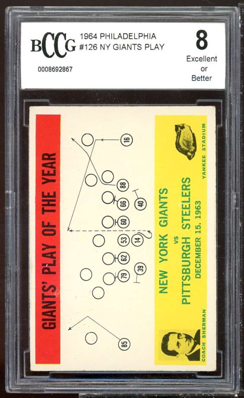 New York Giants Play Card 1964 Philadelphia #126 BGS BCCG 8 Image 1