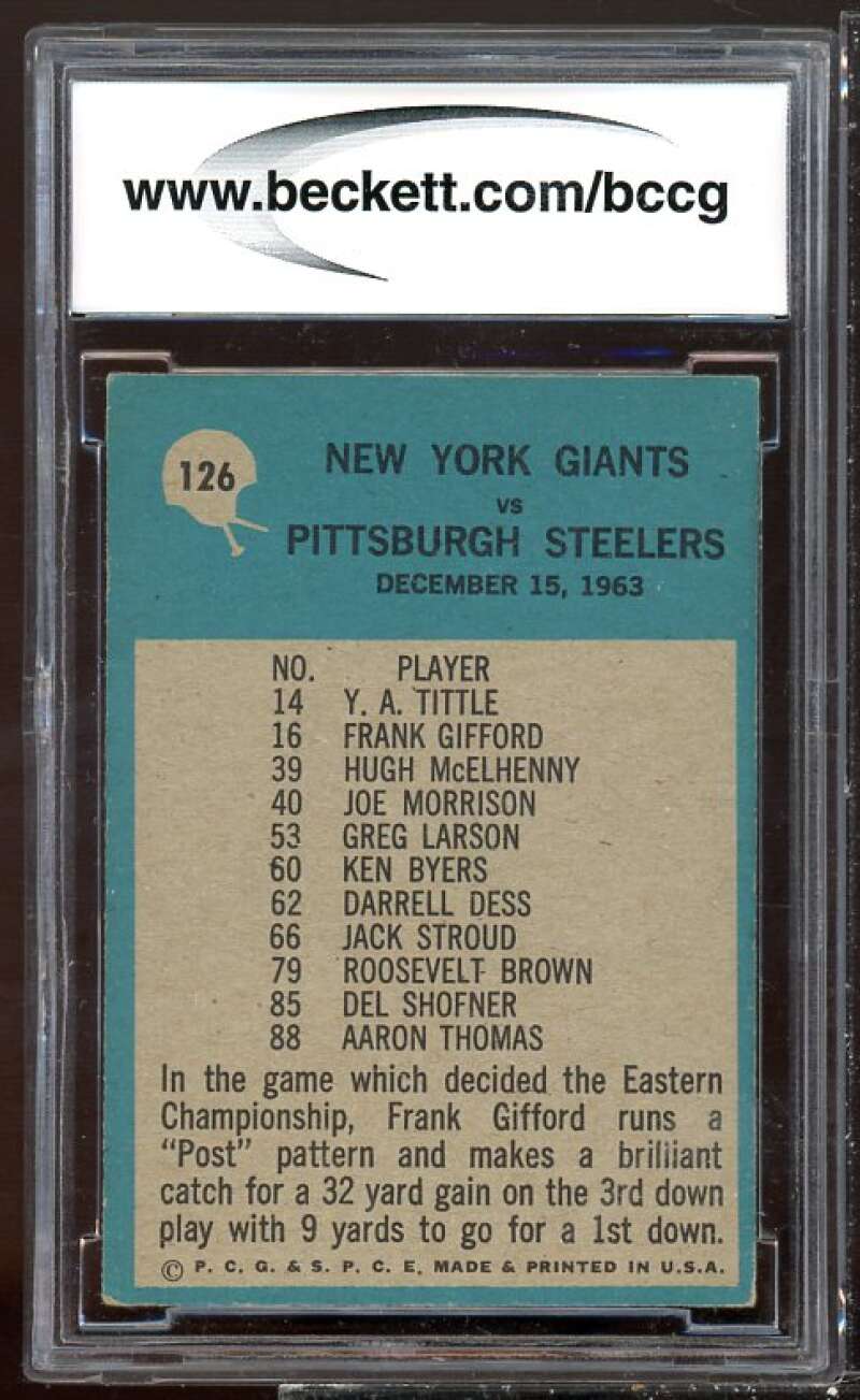 New York Giants Play Card 1964 Philadelphia #126 BGS BCCG 8 Image 2