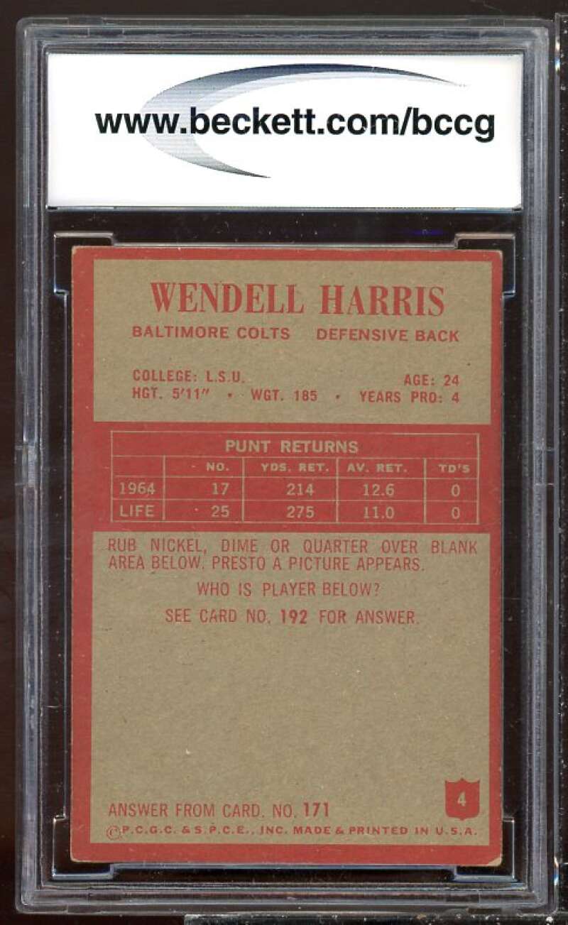 Wendell Harris Card 1965 Philadelphia #4 BGS BCCG 8 Image 2