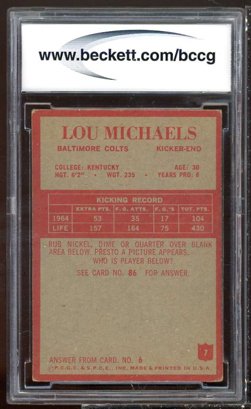 Lou Michaels Card 1965 Philadelphia #7 BGS BCCG 8 Image 2