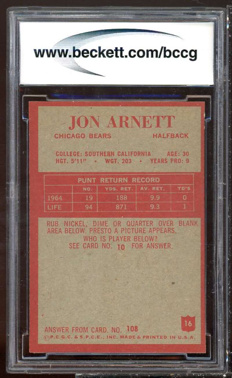 Jon Arnett Card 1965 Philadelphia #16 BGS BCCG 8 Image 2