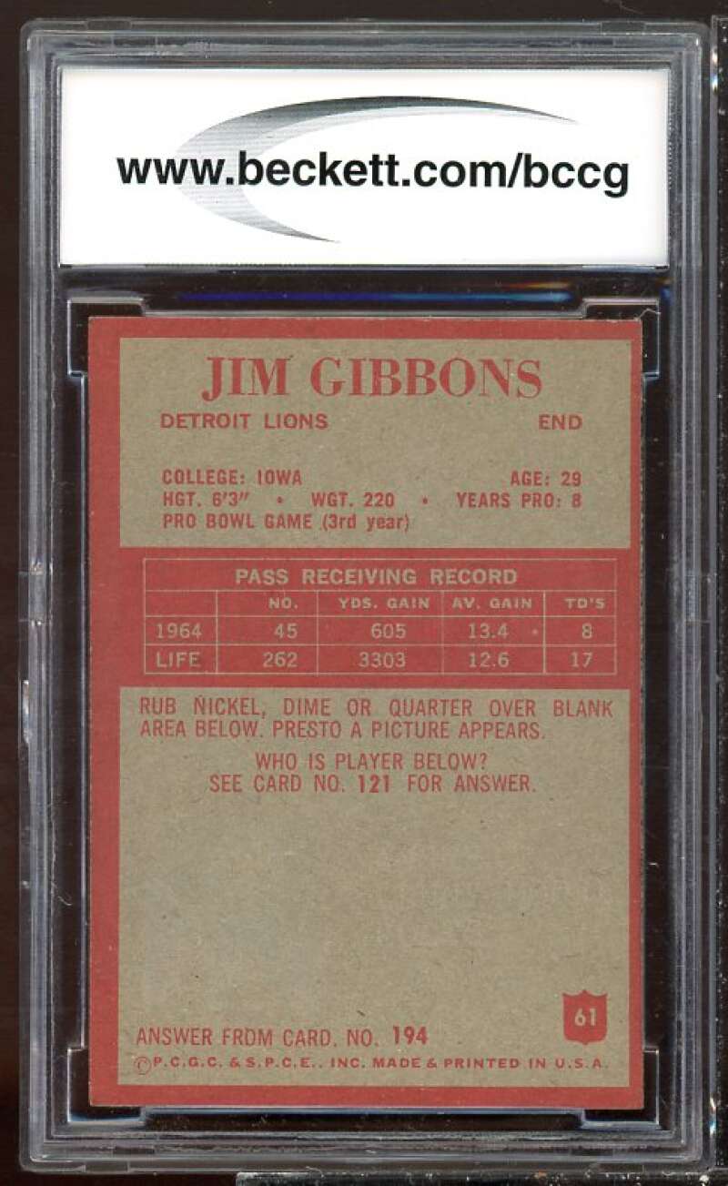 Jim Gibbons Card 1965 Philadelphia #61 BGS BCCG 8 Image 2