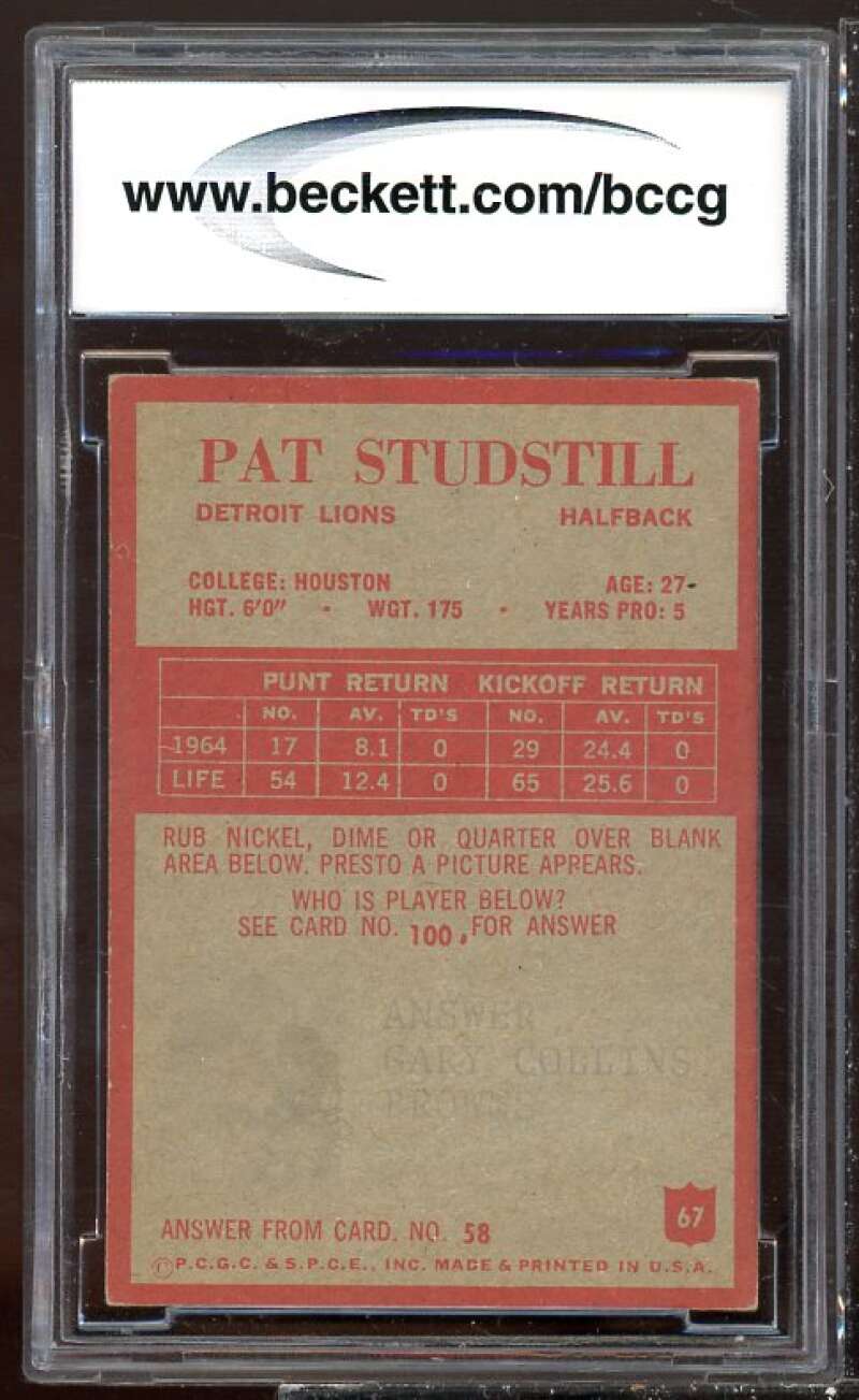 Pat Studstill Card 1964 Philadelphia #67 BGS BCCG 8 Image 2