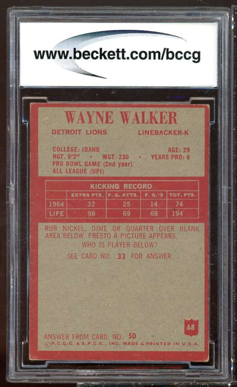 Wayne Walker Card 1964 Philadelphia #68 BGS BCCG 8 Image 2