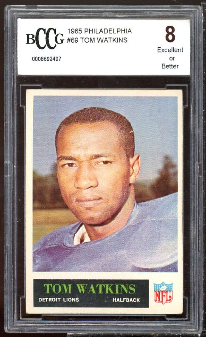 Tom Watkins Rookie Card 1965 Philadelphia #69 BGS BCCG 8 Image 1