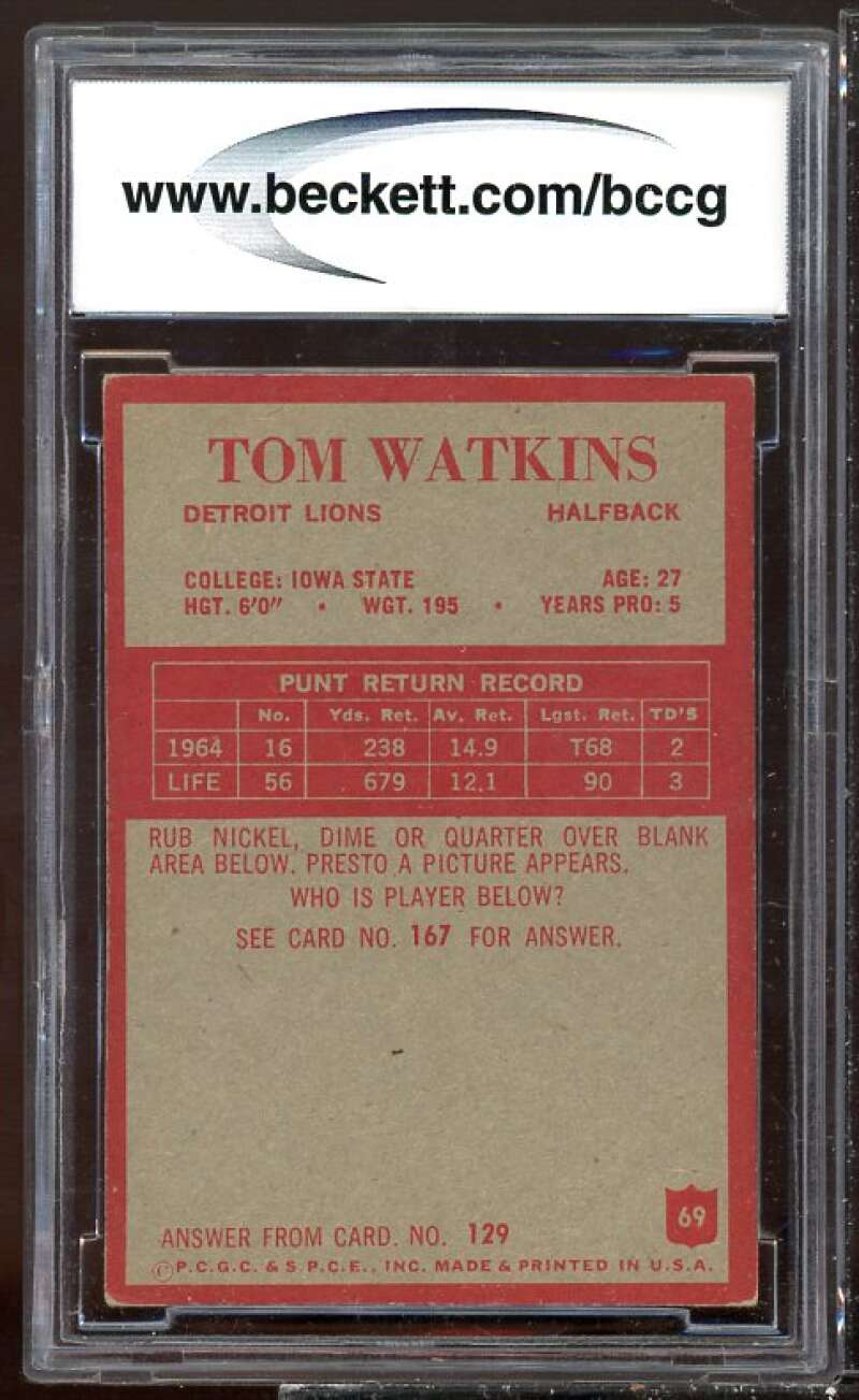 Tom Watkins Rookie Card 1965 Philadelphia #69 BGS BCCG 8 Image 2