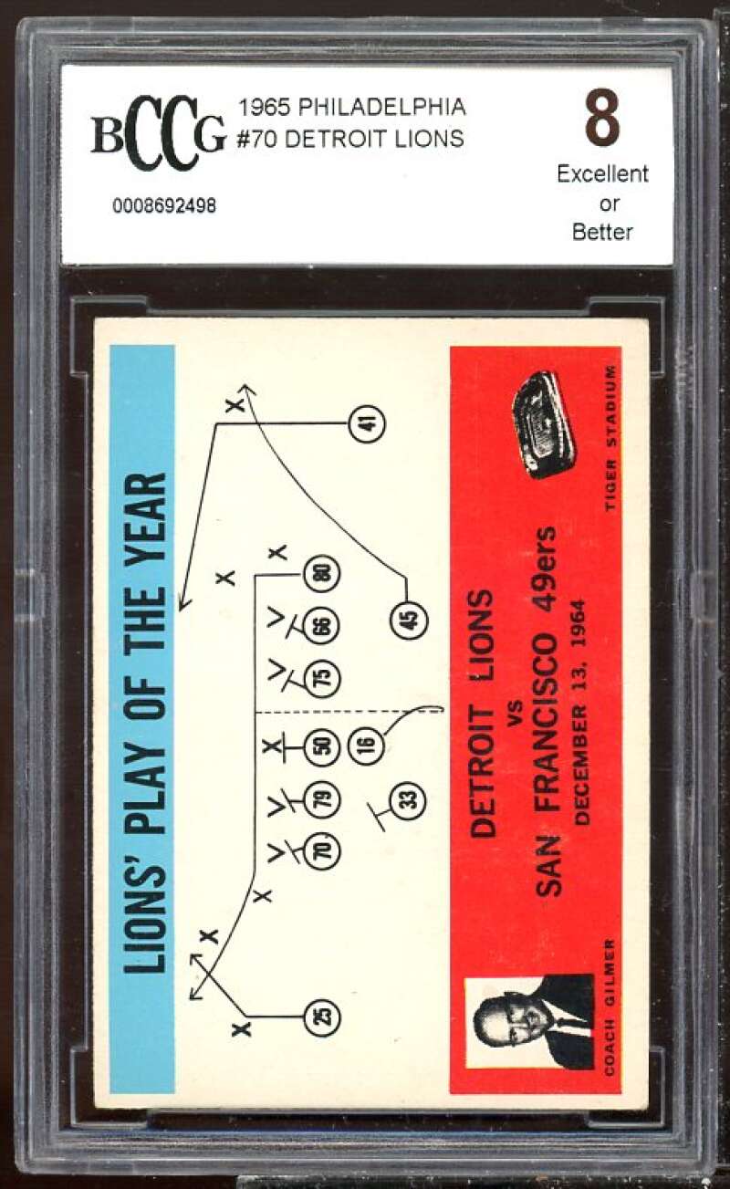 Detroit Lions Play Card 1965 Philadelphia #70 BGS BCCG 8 Image 1