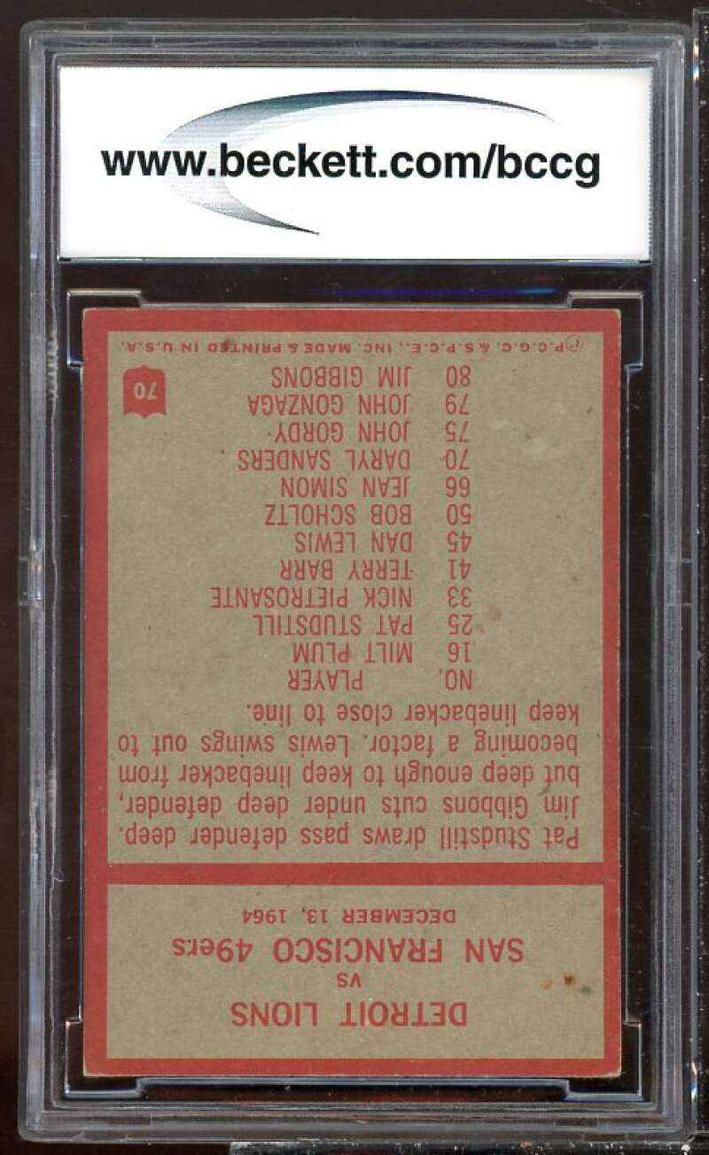 Detroit Lions Play Card 1965 Philadelphia #70 BGS BCCG 8 Image 2