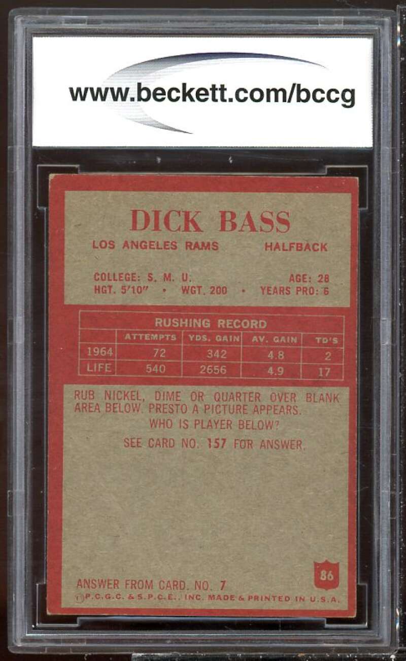 Dick Bass Card 1965 Philadelphia #86 BGS BCCG 7 Image 2