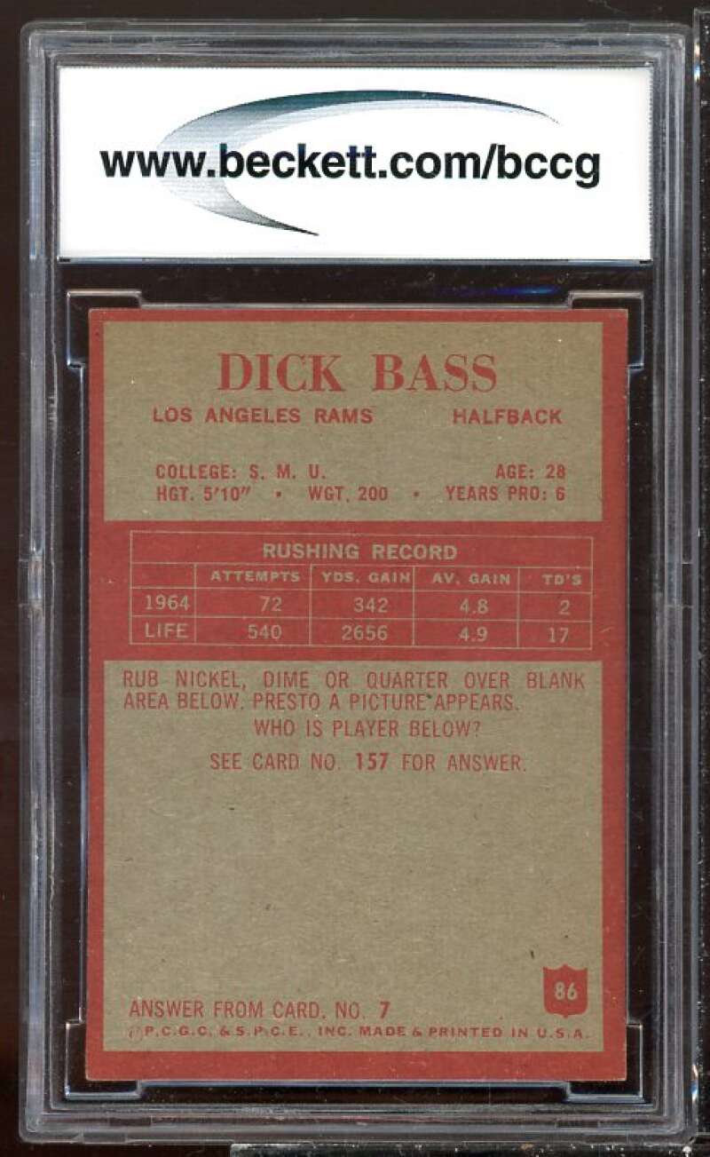 Dick Bass Card 1965 Philadelphia #86 BGS BCCG 8 Image 2