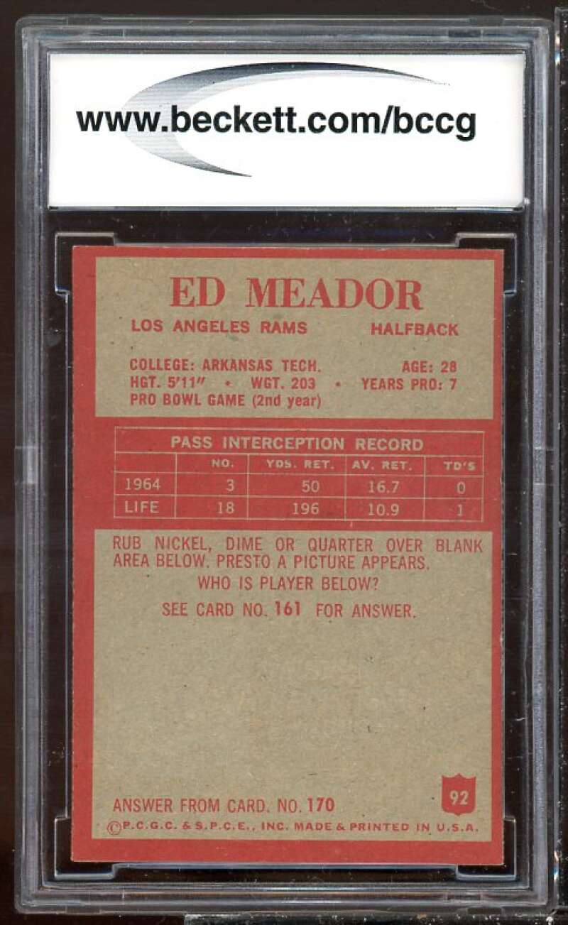 Ed Meador Card 1965 Philadelphia #92 BGS BCCG 9 Image 2