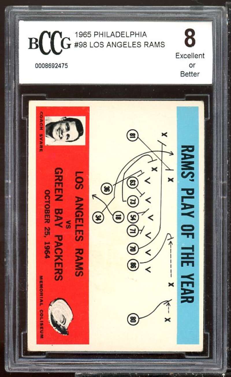 Los Angeles Rams Play Card 1965 Philadelphia #98 BGS BCCG 8 Image 1