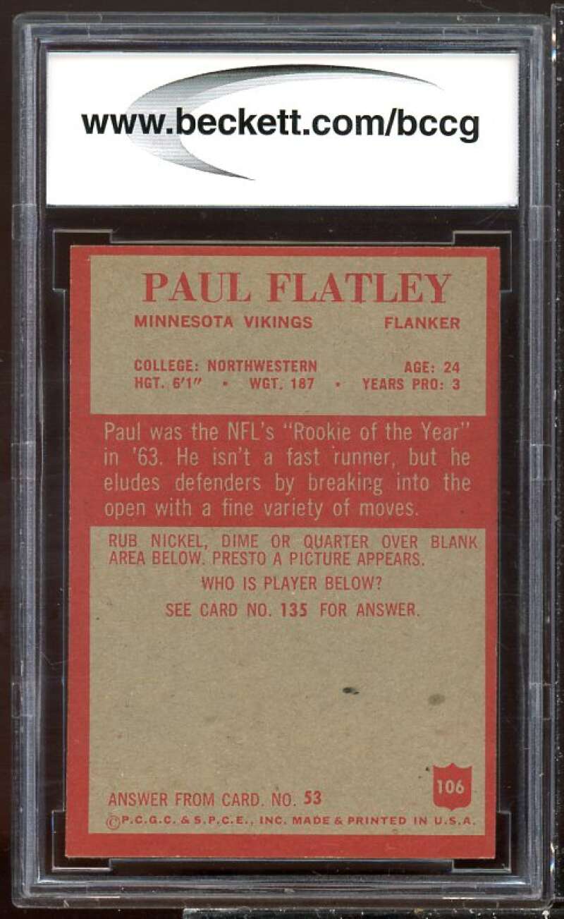 Paul Flatley Card 1965 Philadelphia #106 BGS BCCG 7 Image 2