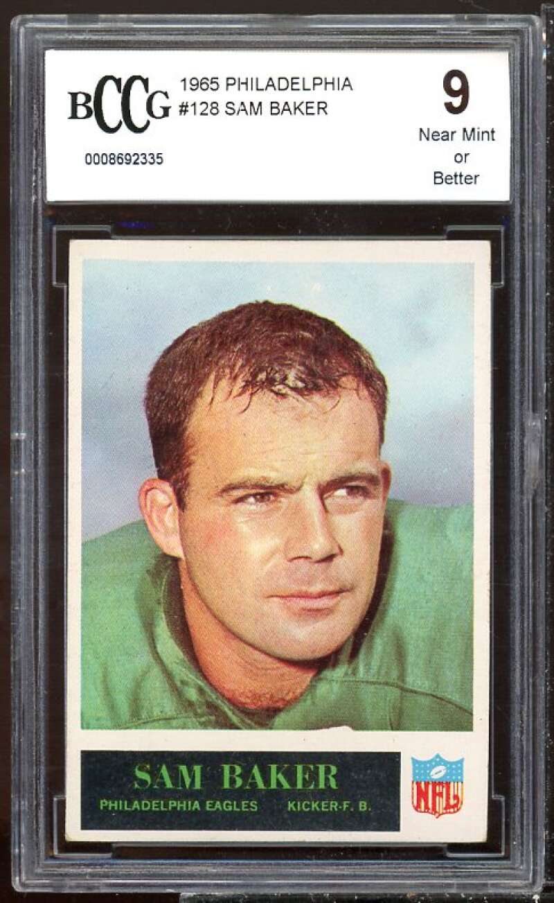 Sam Baker Card 1965 Philadelphia #128 BGS BCCG 9 Image 1