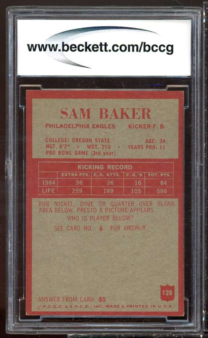 Sam Baker Card 1965 Philadelphia #128 BGS BCCG 9 Image 2