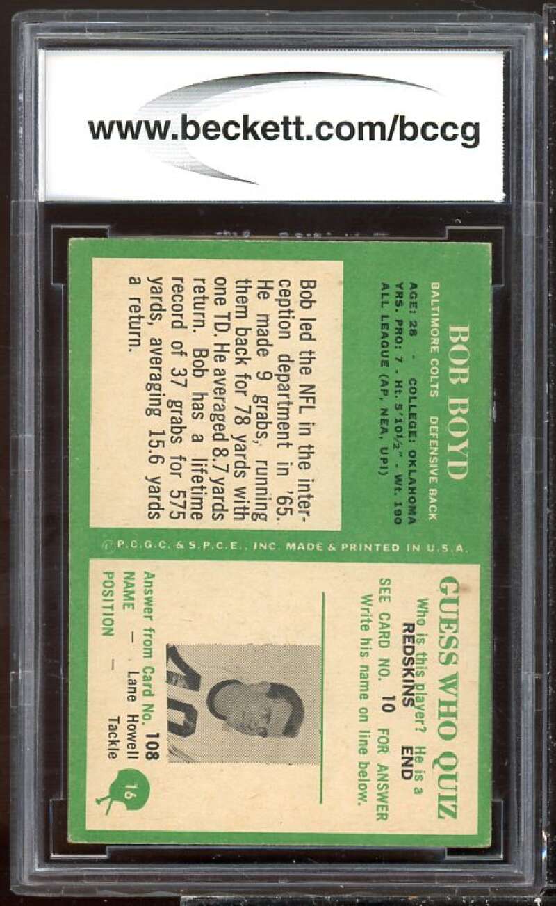 Bob Boyd Card 1966 Philadelphia #16 BGS BCCG 8 Image 2