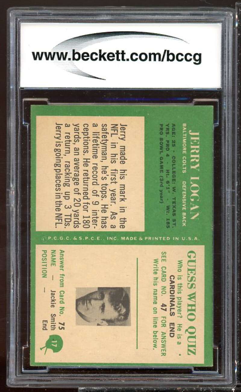 Jerry Logan Card 1966 Philadelphia #17 BGS BCCG 9 Image 2