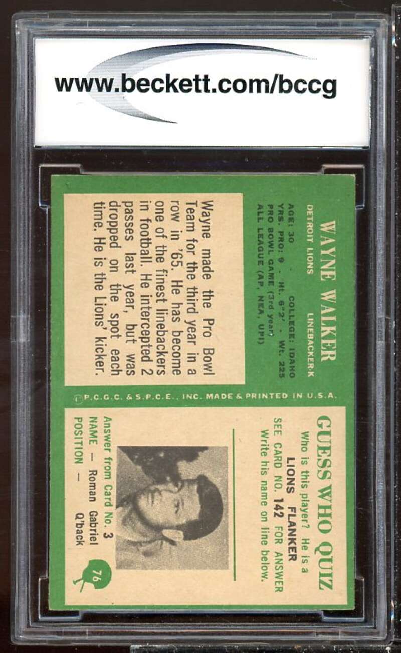 Wayne Walker Card 1966 Philadelphia #76 BGS BCCG 9 Image 2