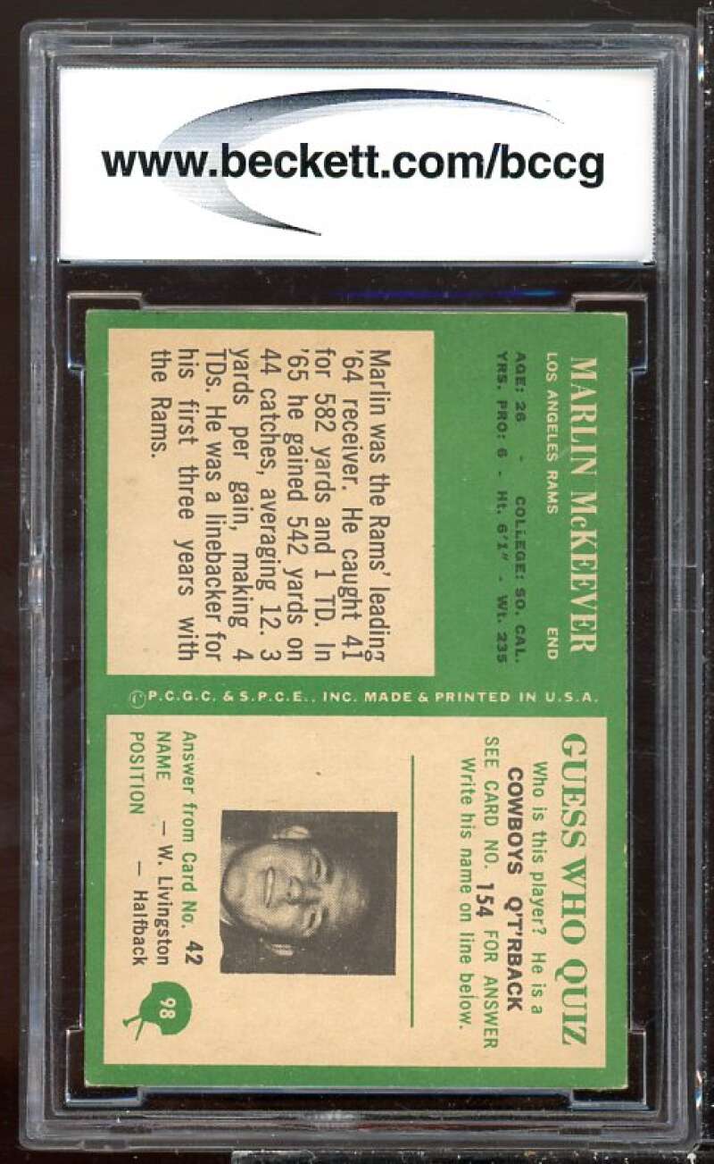 Marlin McKeever Card 1966 Philadelphia #98 BGS BCCG 8 Image 2