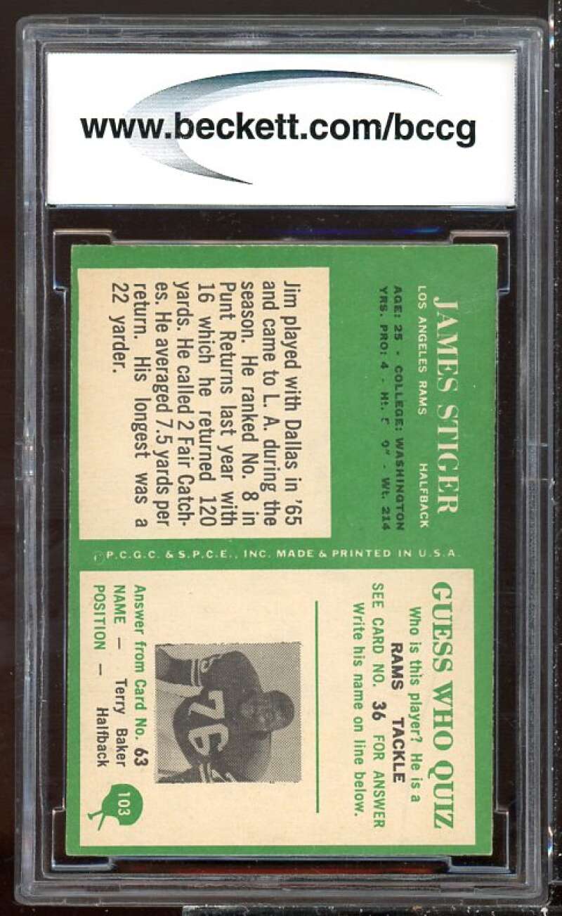 James Stiger Rookie Card 1966 Philadelphia #103 BGS BCCG 8 Image 2