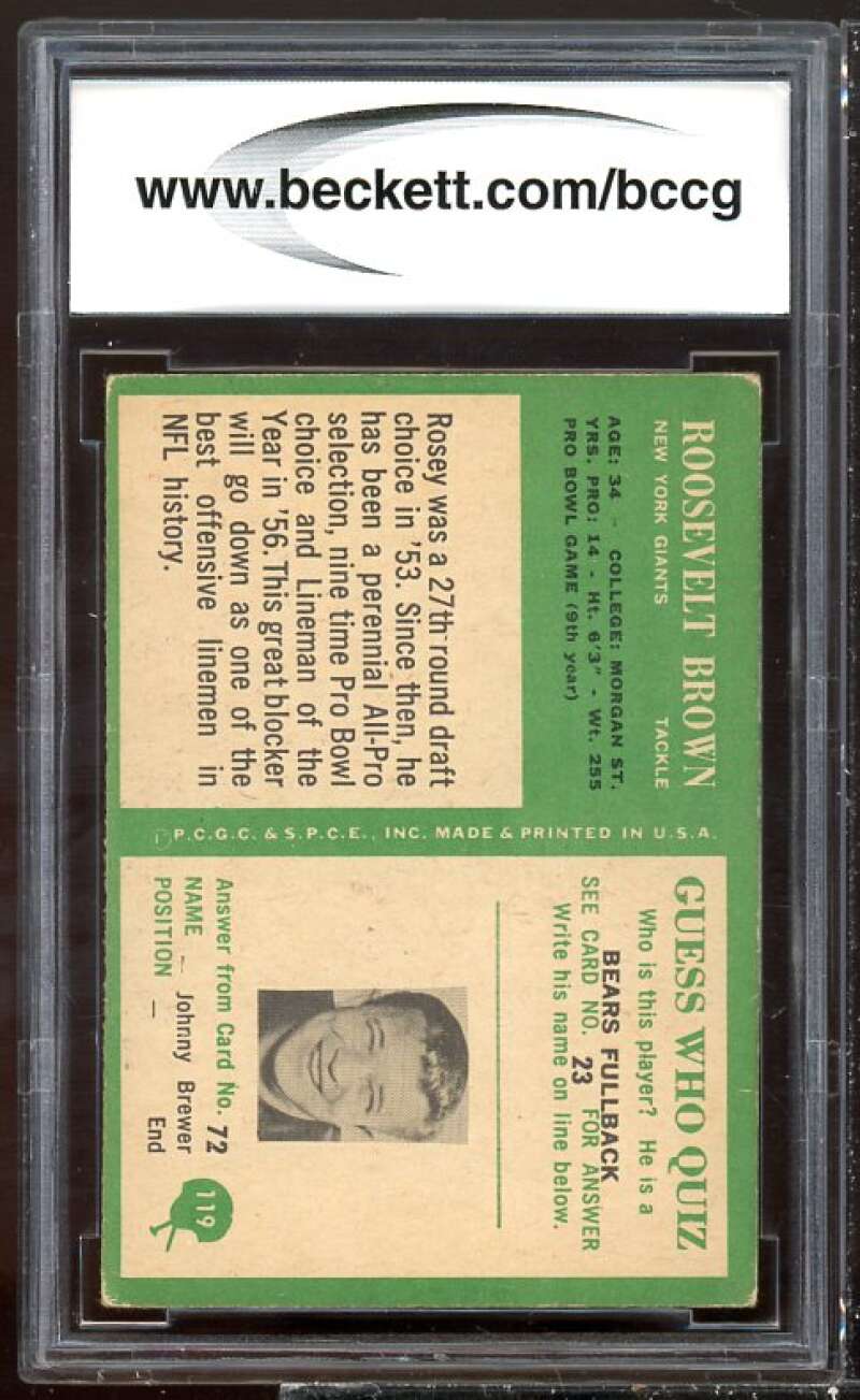 Roosevelt Brown Card 1966 Philadelphia #119 BGS BCCG 6 Image 2