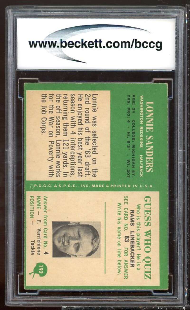 Lonnie Sanders Card 1966 Philadelphia #192 BGS BCCG 8 Image 2