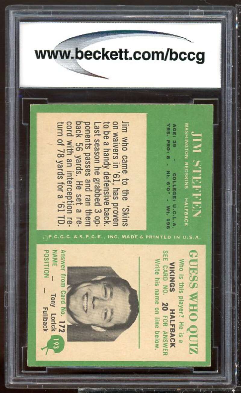 Jim Steffen Card 1966 Philadelphia #193 BGS BCCG 8 Image 2