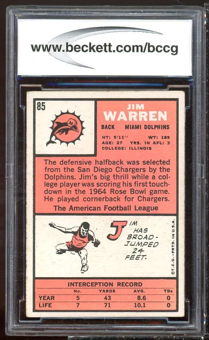 Jim Warren Rookie Card 1966 Topps #85 BGS BCCG 8 Image 2