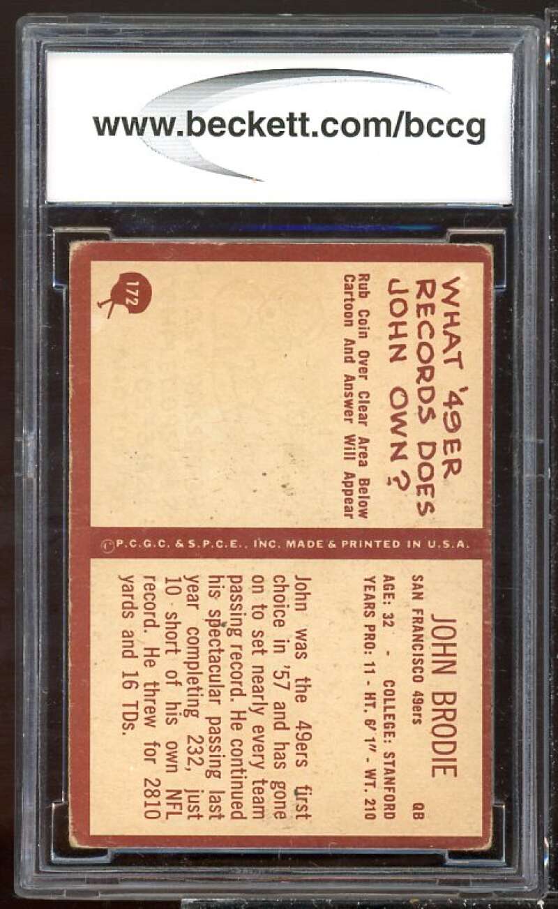 John Brodie Card 1967 Philadelphia #172 BGS BCCG 7 Image 2